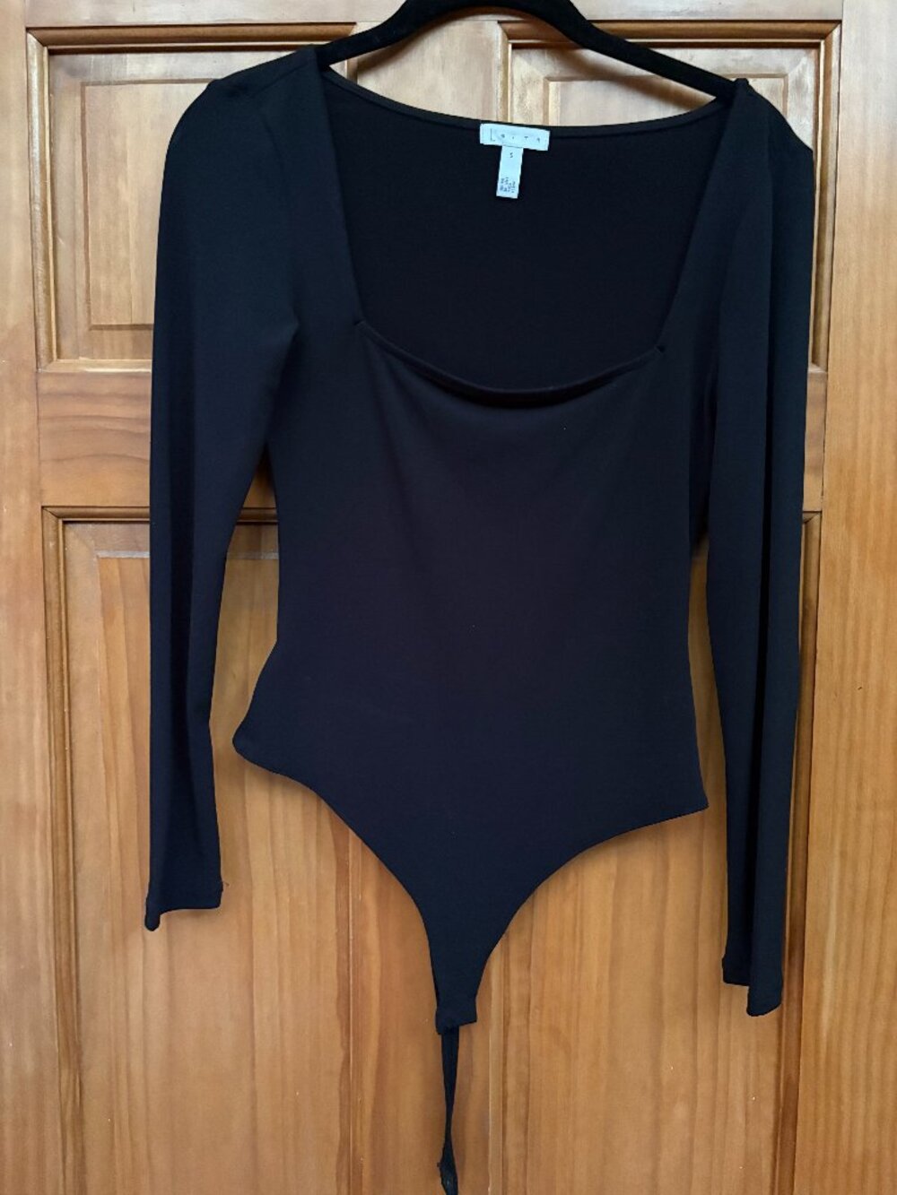 Leith Black Square Neck Long Sleeve Bodysuit Small Snap Closure Layering Top